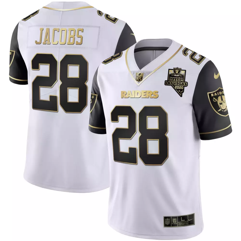 Josh Jacobs 28 Raiders Jersey White Inaugural Season Las Vegas 2020 Men Player Black