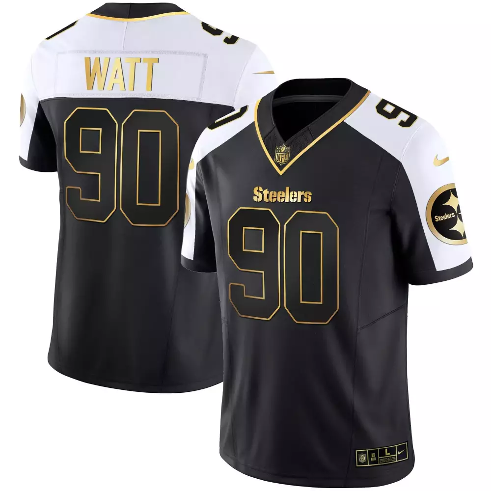 T.j. Watt 90 Steelers Jersey Black Men White Gold Alternate Vapor v2 All Stitched