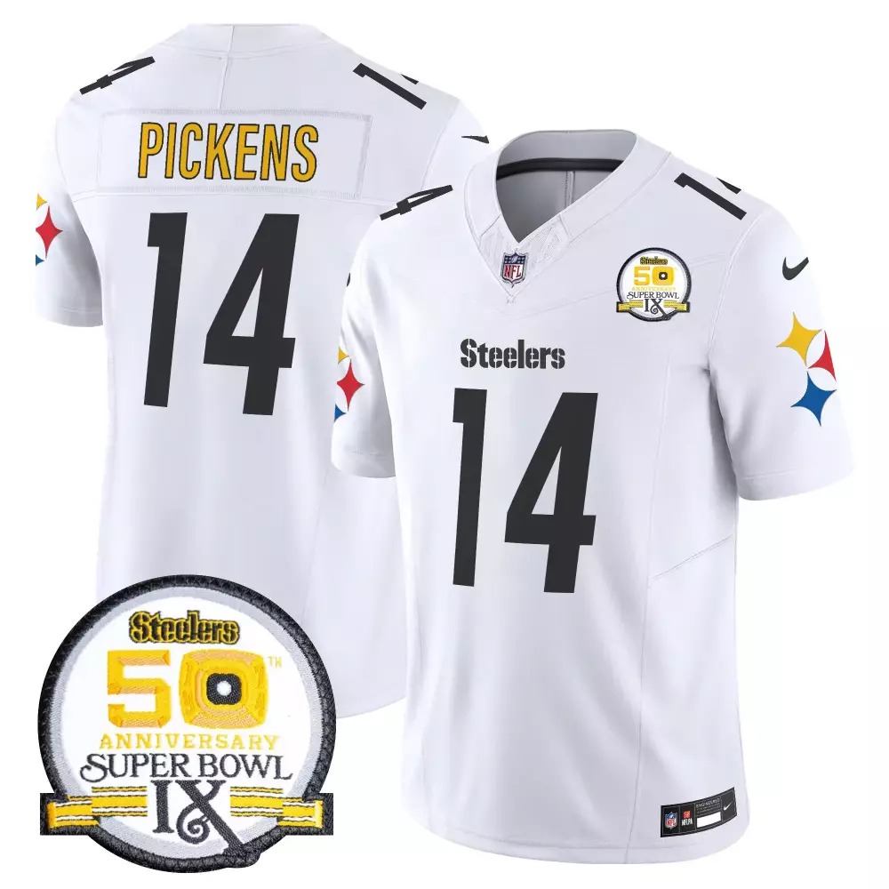 George Pickens 14 Steelers Jersey White Super Bowl Ix 50th Anniversary Men Replica