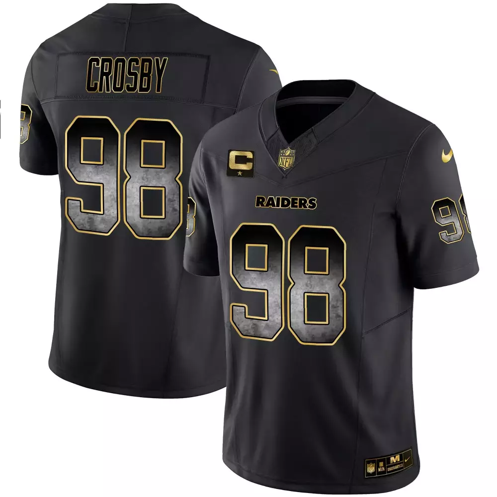 Maxx Crosby 98 Raiders Jersey Black Men Player Gold Vapor All Stitched