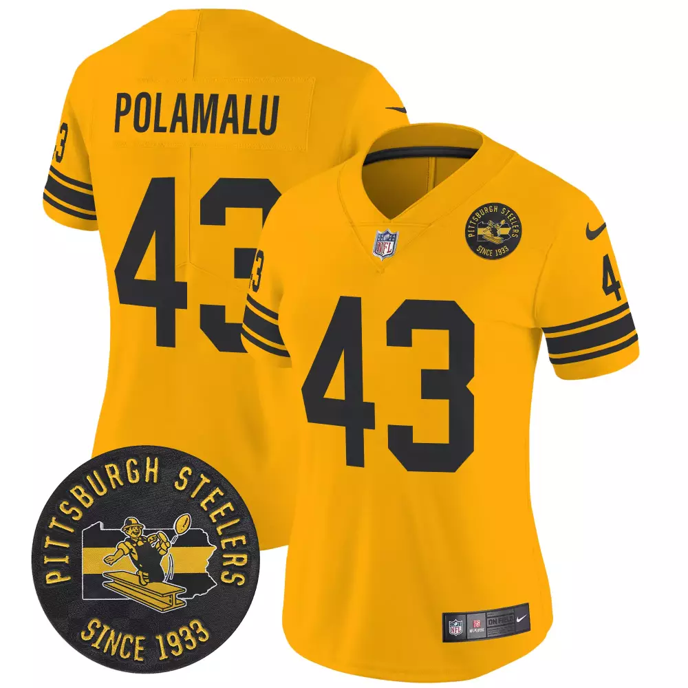 Troy Polamalu 43 Jersey Yellow Pittsburgh Steelers Men Black Throwback Vapor Limited