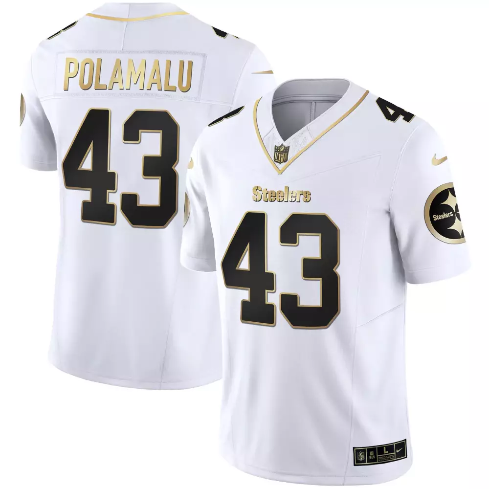 Troy Polamalu 43 Steelers Jersey White Men Alternate Black Gold Vapor All Stitched