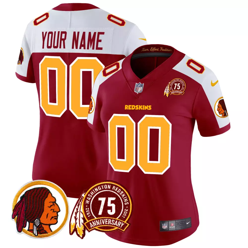 Custom Washington Redskins Jersey Maroon 75th Anniversary Native American Profile