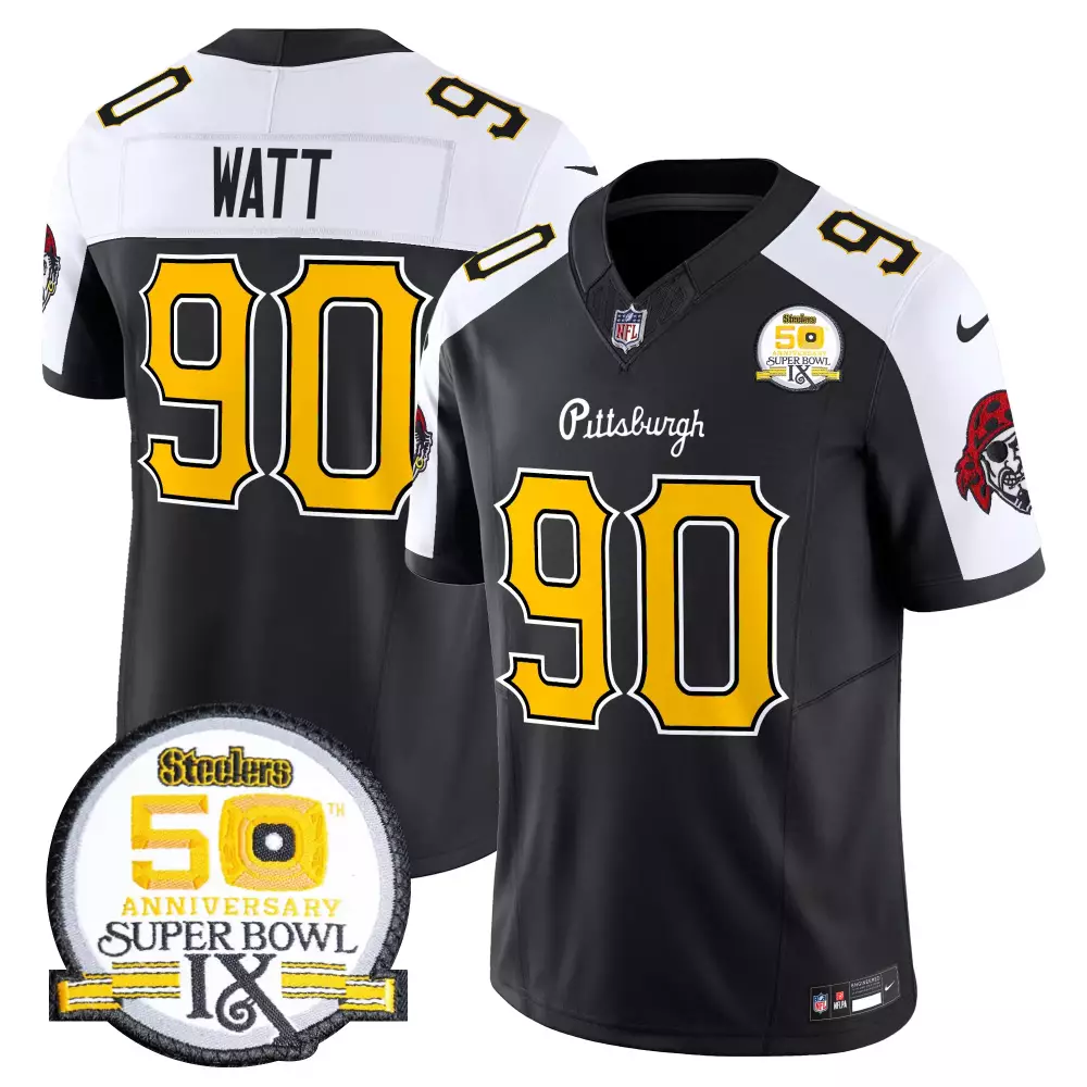 Tj Watt 90 Steelers Jersey Black Super Bowl Ix Anniversary Men Alternate Split Design