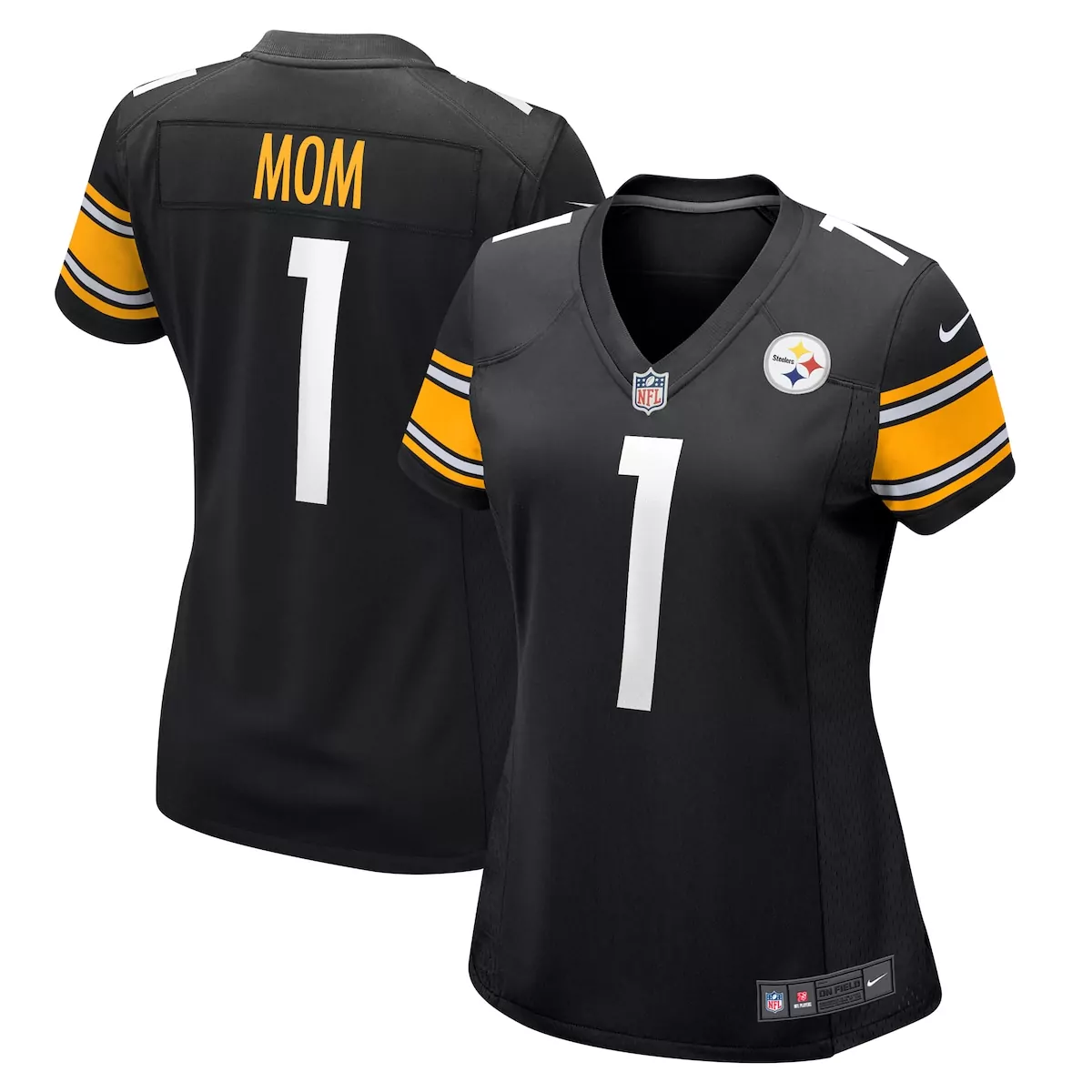Mom 1 Pittsburgh Steelers Jersey Black Women Yellow White Game