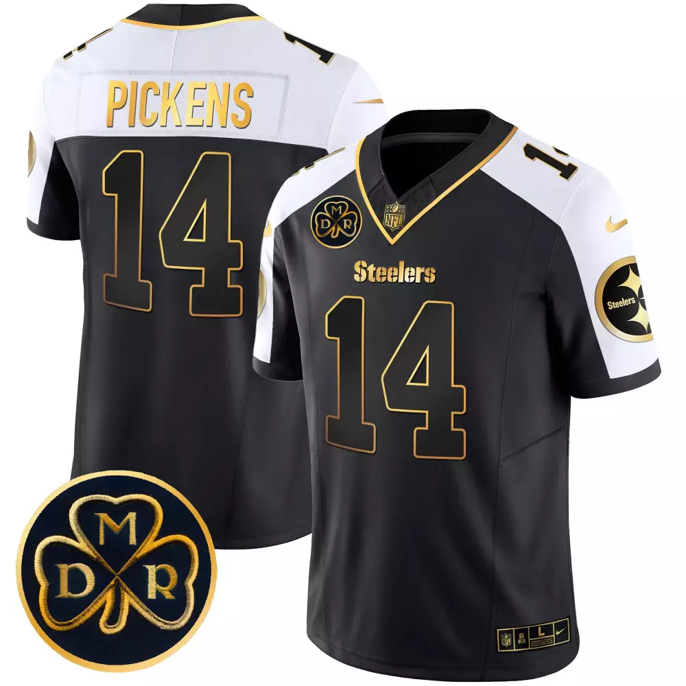George Pickens 14 Steelers Jersey Black St. Patrick's Day Men Alternate Split Design