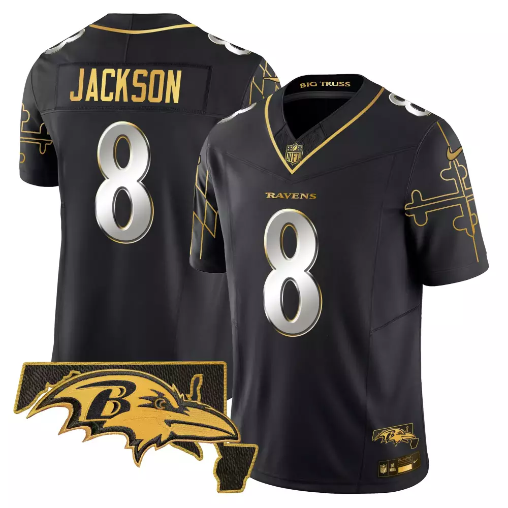 Lamar Jackson 8 Ravens Jersey Black Men Gold Silver Limited Vapor All Stitched