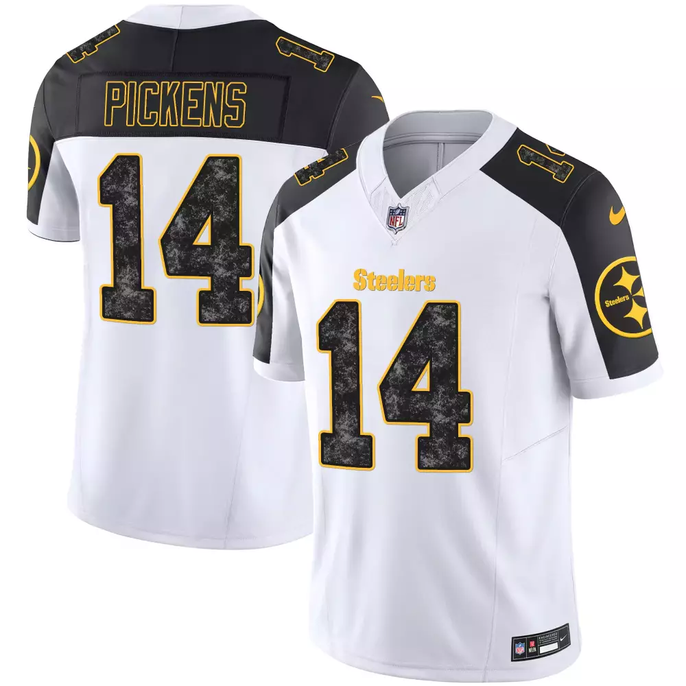 George Pickens 14 Steelers Jersey White Men Alternate Split Design Black Yellow Vapor