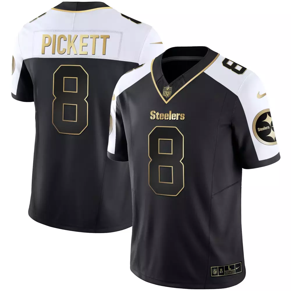 Kenny Pickett 8 Steelers Jersey Black Men White Gold Alternate Vapor All Stitched