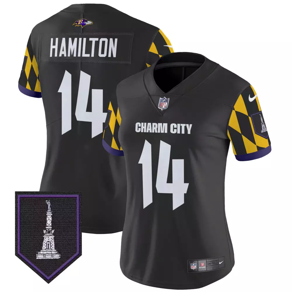 Kyle Hamilton 14 Baltimore Ravens Jersey Black Charm City Women Standard Alternate