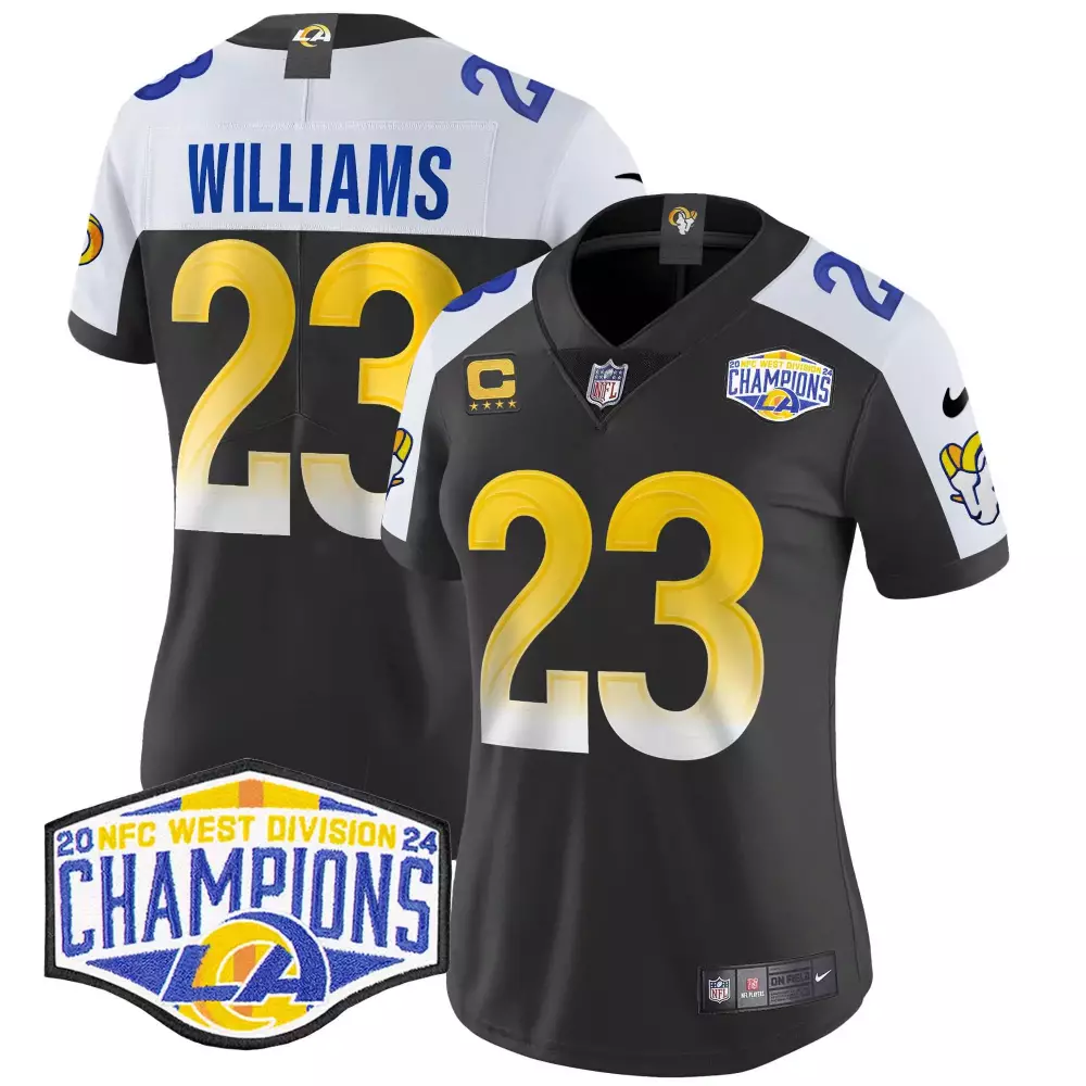 Kyren Williams 23 Jersey Black Los Angeles Rams 2024 Women Alternate White Yellow