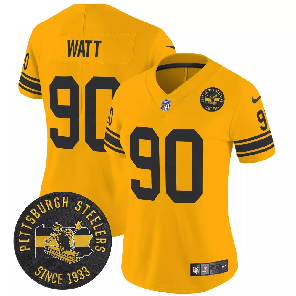 T.j. Watt 90 Pittsburgh Steelers Jersey Yellow Field Men Black Throwback Vapor Limited