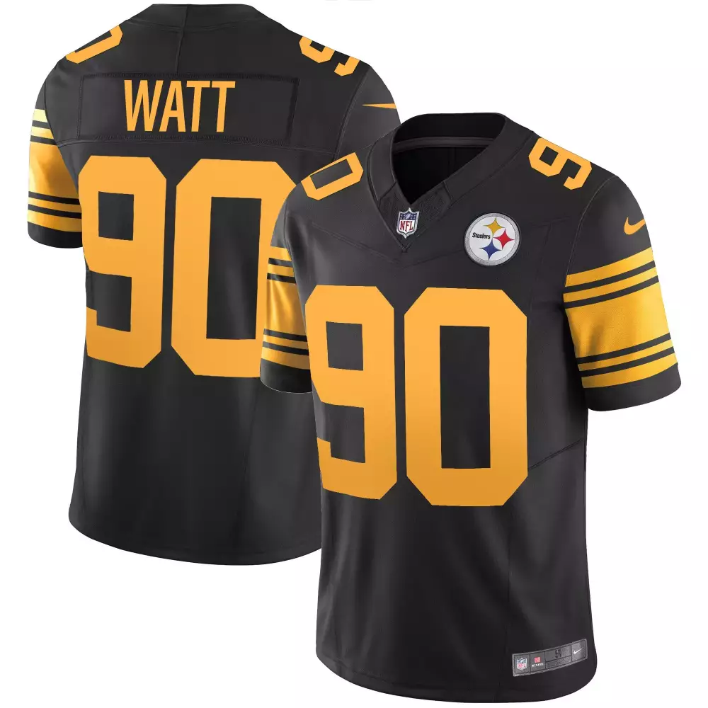 T.j. Watt 90 Steelers Jersey Black Men Replica Gold All Stitched Vapor