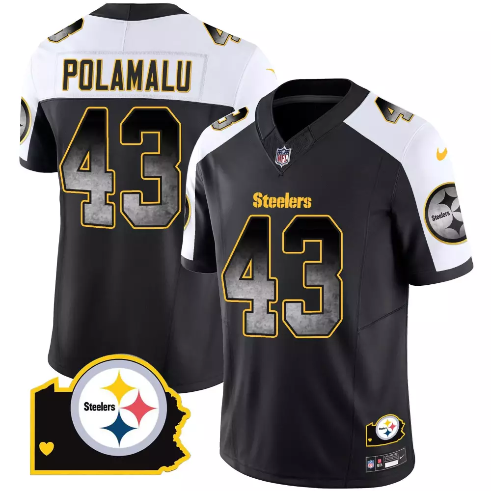 Troy Polamalu 43 Steelers Jersey Black Pittsburgh Men White Yellow Alternate Home