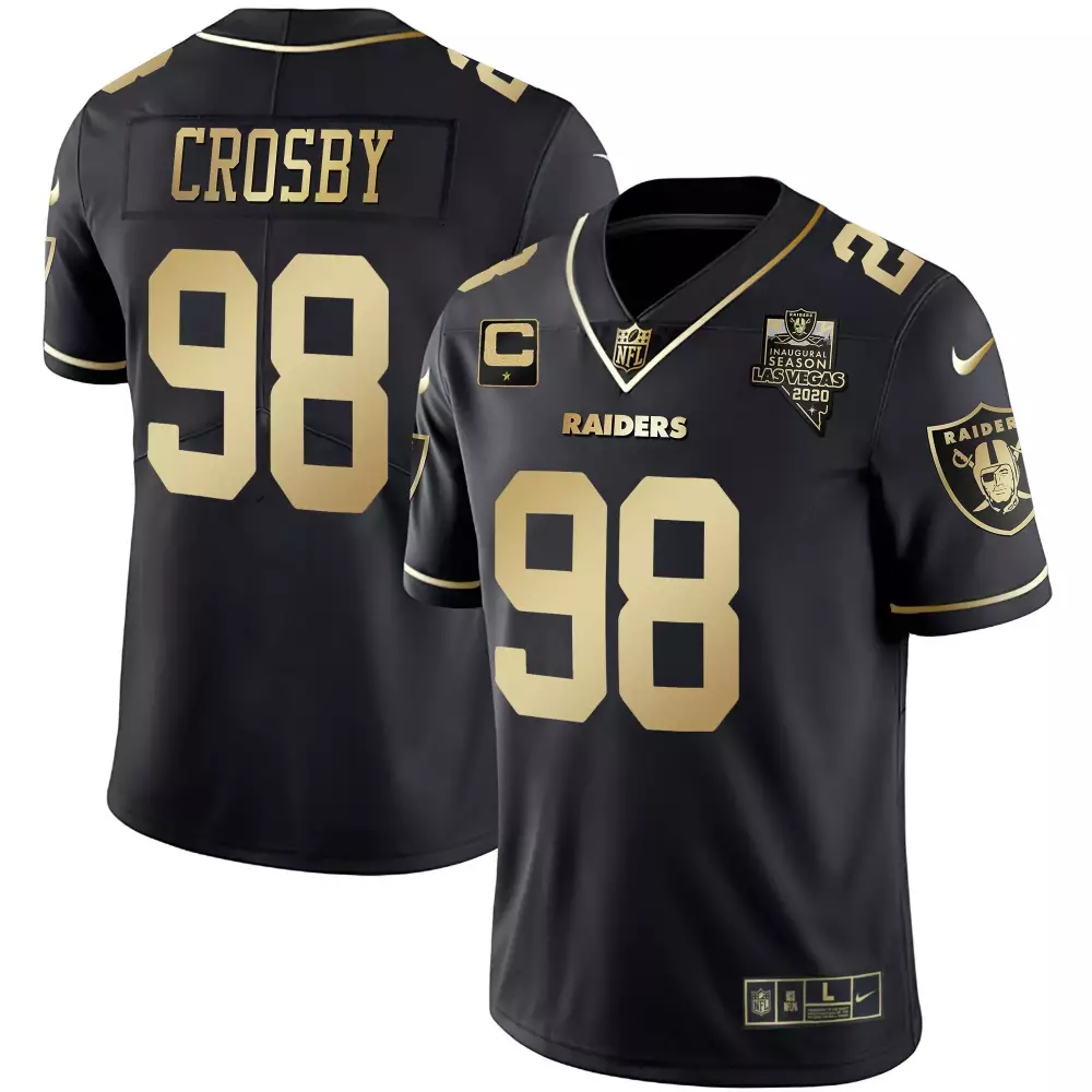 Maxx Crosby 98 Raiders Jersey Black Inaugural Season Las Vegas 2020 Men Gold Limited