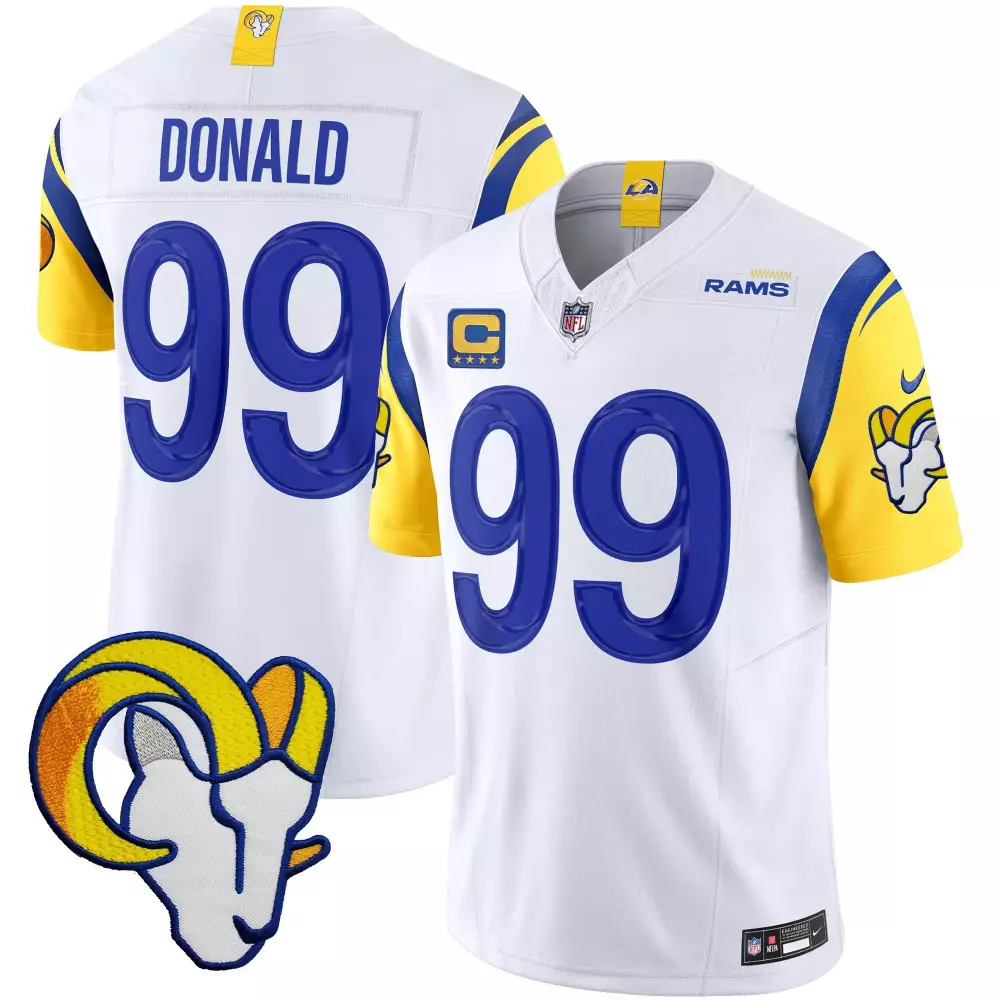 Aaron Donald 99 Rams Jersey White NFL Men Standard Blue Yellow Vapor Limited v2 All
