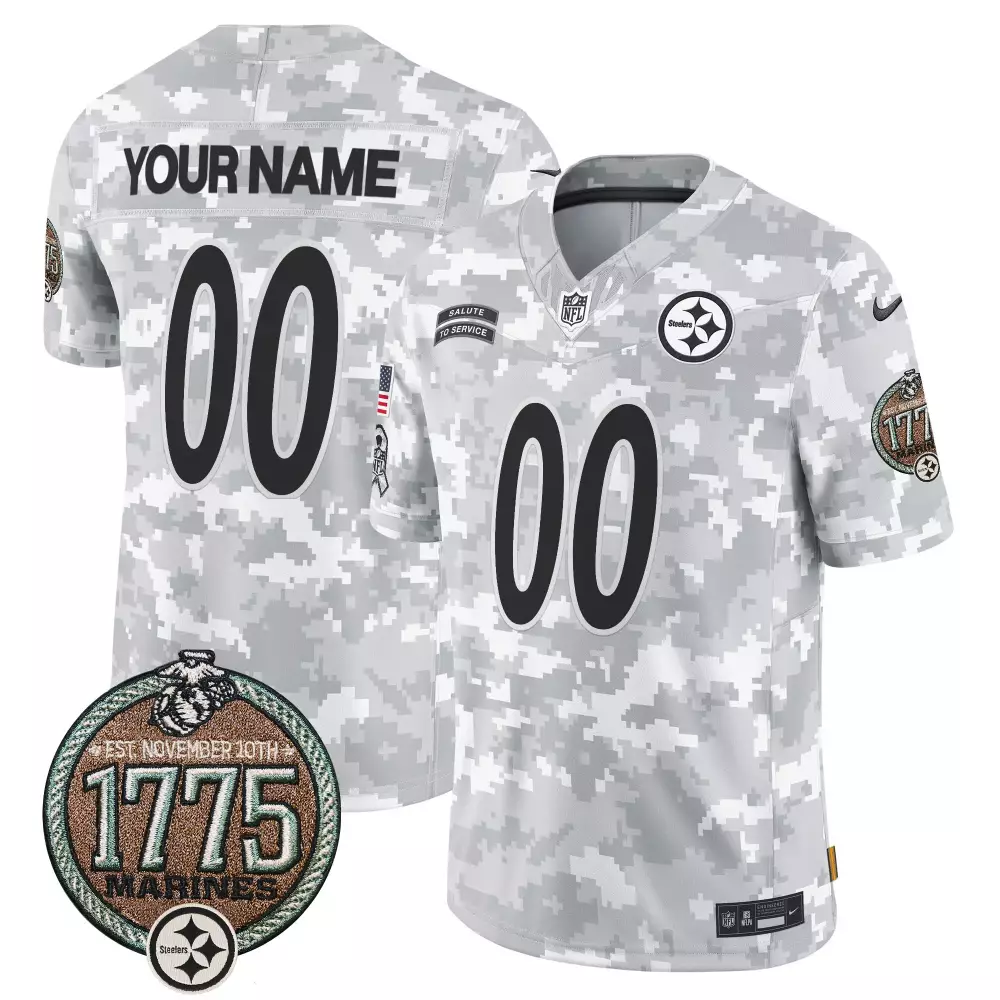 Custom Steelers Jersey Gray Salute To Service Marine Corps 1775 Men Alternate Design