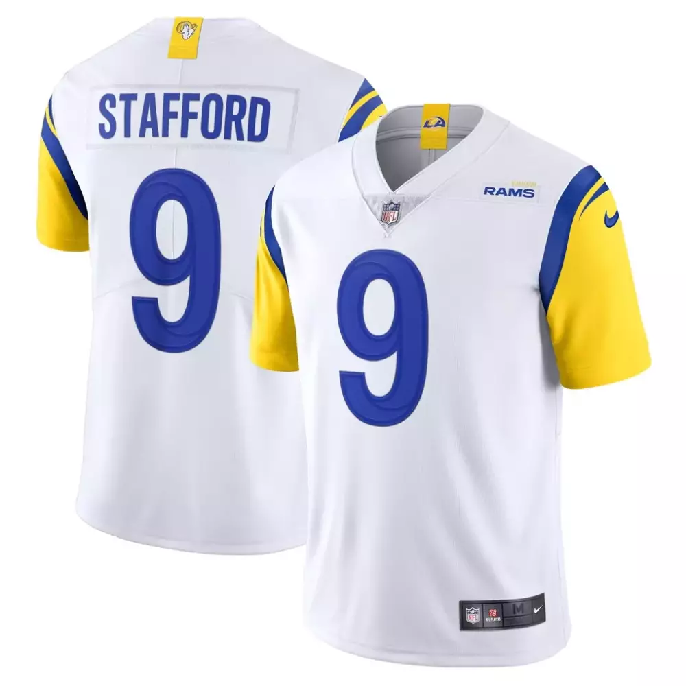 Matthew Stafford 9 Rams Jersey White Men Game Blue Yellow Alternate Vapor Limited