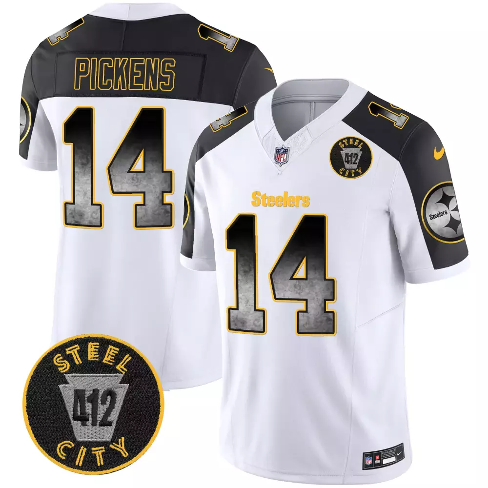 George Pickens 14 Steelers Jersey White Steel City 412 Men Authentic Alternate Black
