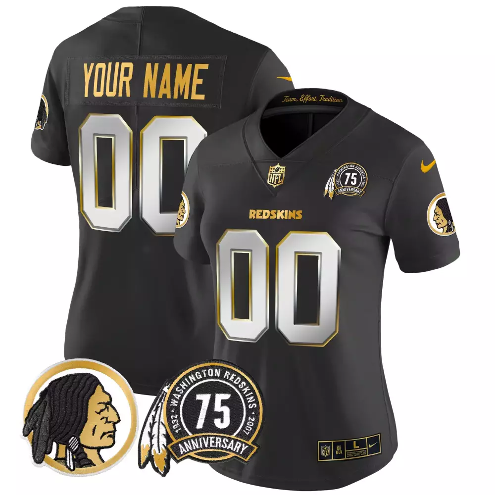 Custom Washington Redskins Jersey Black 75th Anniversary Native American Head Men