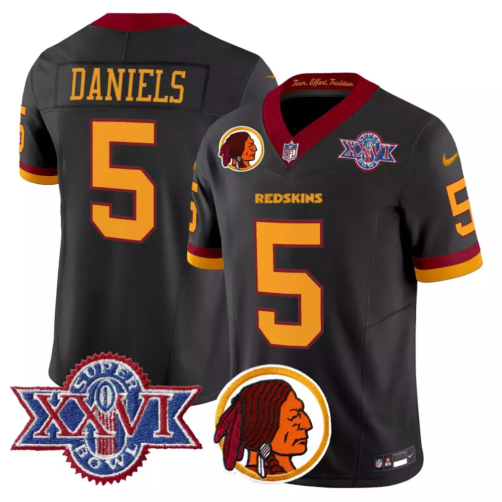 Daniels Redskins 5 Jersey Black Super Bowl Xxvi Native American Profile Men Maroon