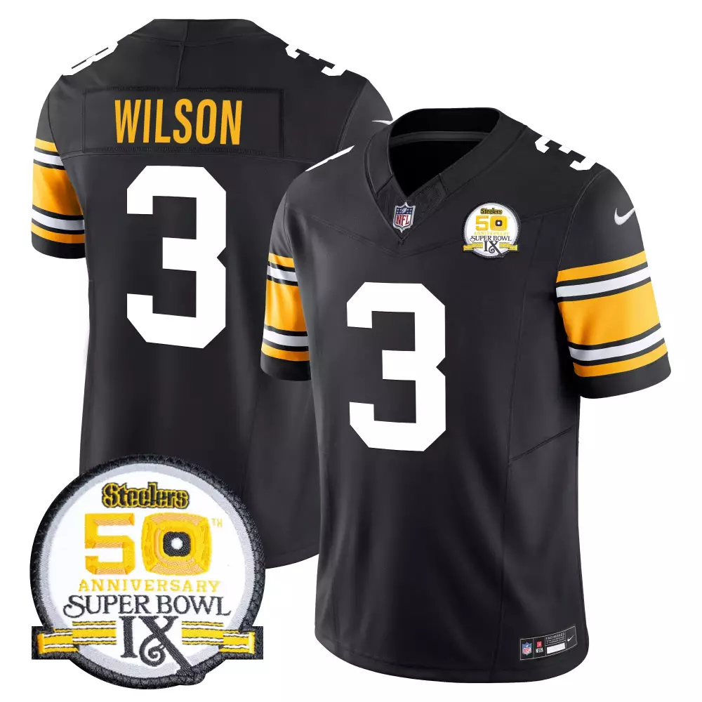 Russell Wilson 3 Steelers Jersey Black Super Bowl Ix Anniversary Men Yellow White