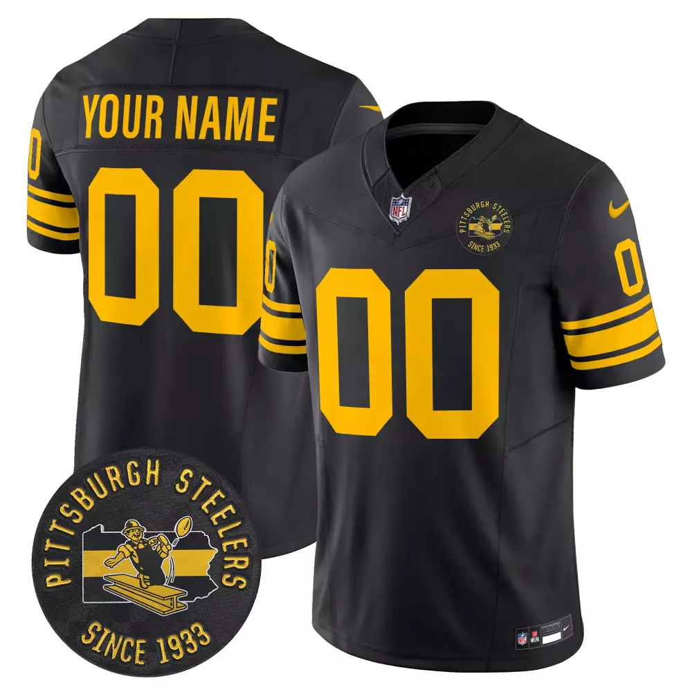 Custom Pittsburgh Steelers Jersey Black Since 1933 Men NFL Gold Throwback Vapor Limited