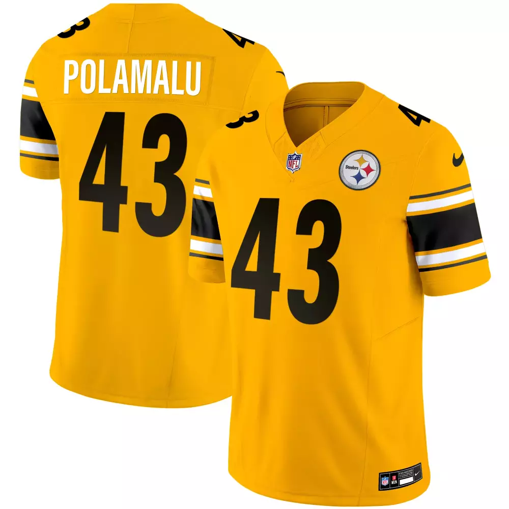 Troy Polamalu 43 Jersey Yellow Pittsburgh Steelers Men Black White All Stitched Vapor