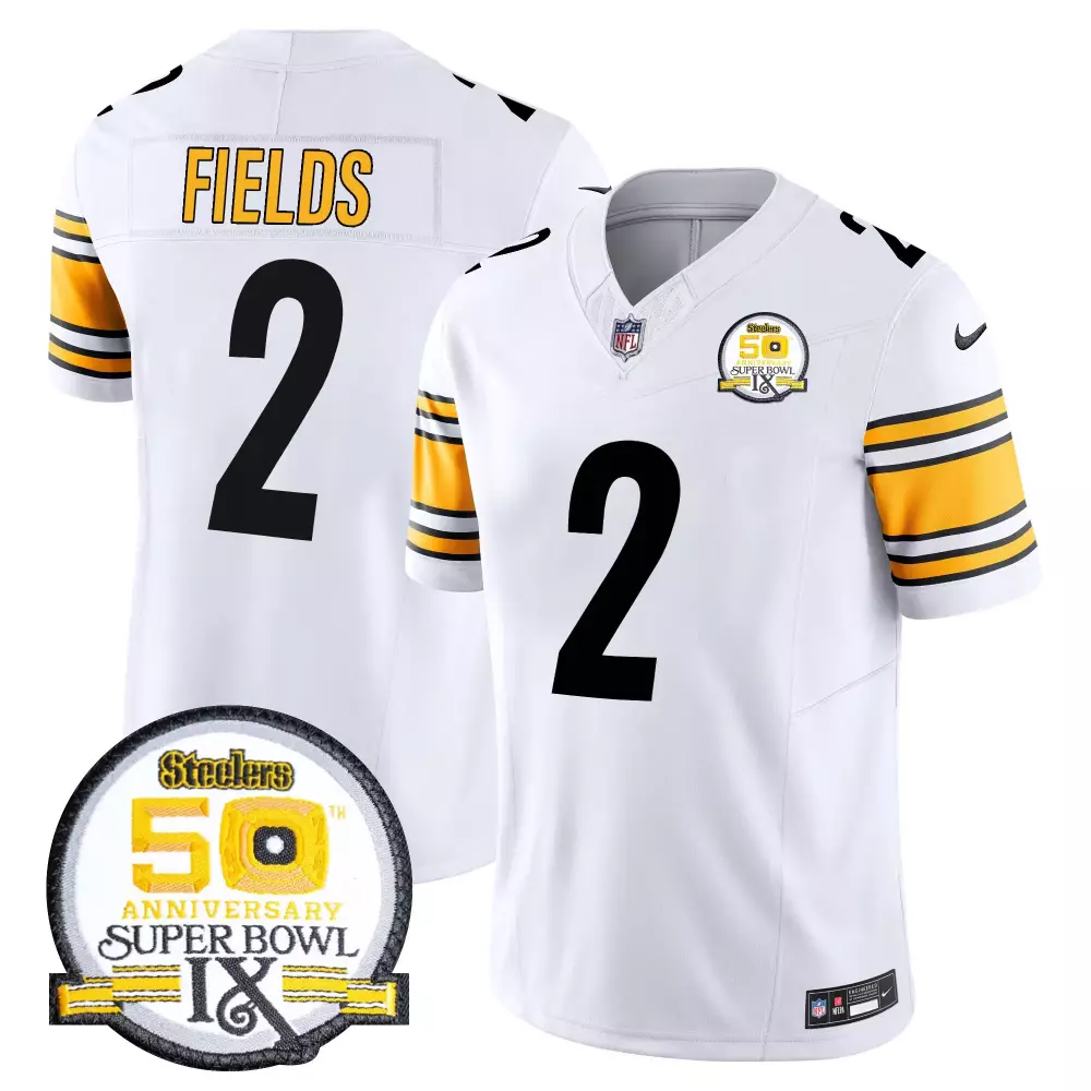 Justin Fields 2 Steelers Jersey White Men Player Alternate Black Yellow Anniversary
