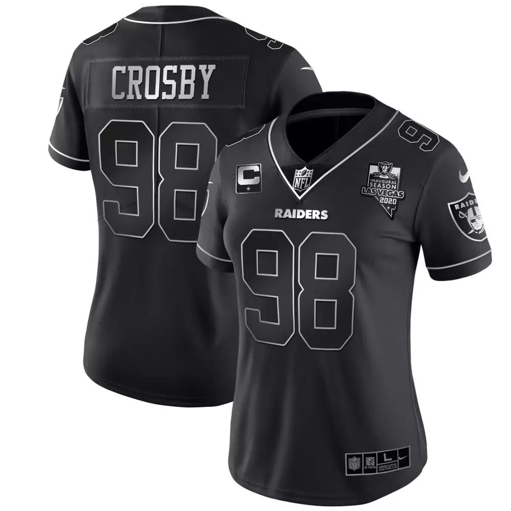 Maxx Crosby 98 Raiders Jersey Black 2020 Women Player Silver All Stitched
