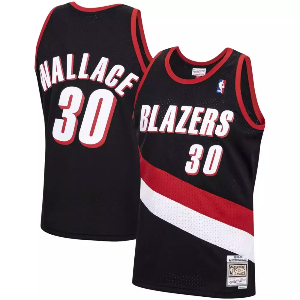 Rasheed Wallace 30 Blazers Jersey Black Hardwood Classics Men Split Design Red White
