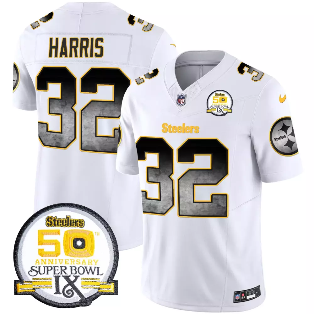 Franco Harris 32 Steelers Jersey White Super Bowl Ix 50th Anniversary Men Alternate