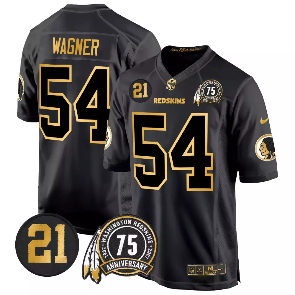 Bobby Wagner 54 Jersey Black 75th Anniversary Washington Redskins Men Gold Game All
