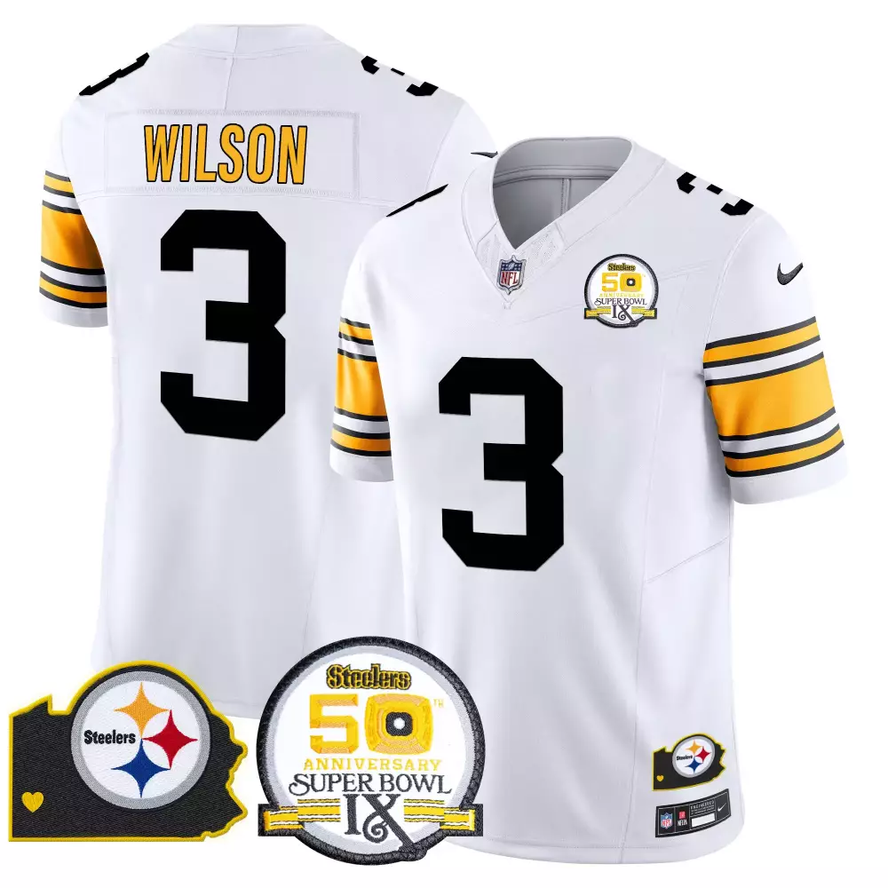Russell Wilson 3 Steelers Jersey White Super Bowl Ix 50th Anniversary Men Black Yellow