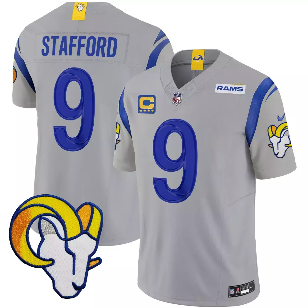 Matthew Stafford 9 Rams Jersey Gray NFC Men Alternate Blue Yellow Vapor Limited v2