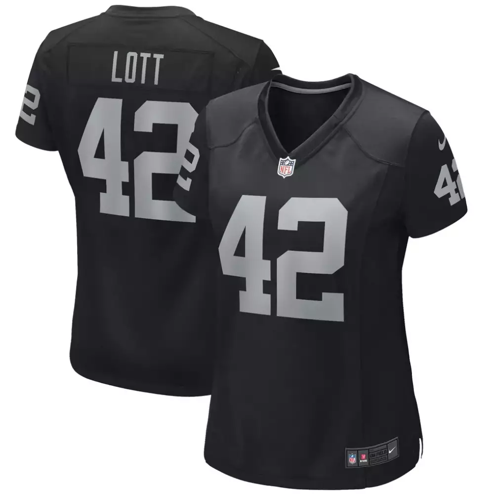 Ronnie Lott 42 Raiders Jersey Black Men Replica Silver Game Retired
