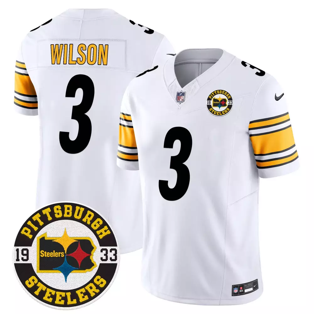 Russell Wilson 3 Jersey White Pittsburgh Steelers 2023 Men NFL Alternate Black Gold