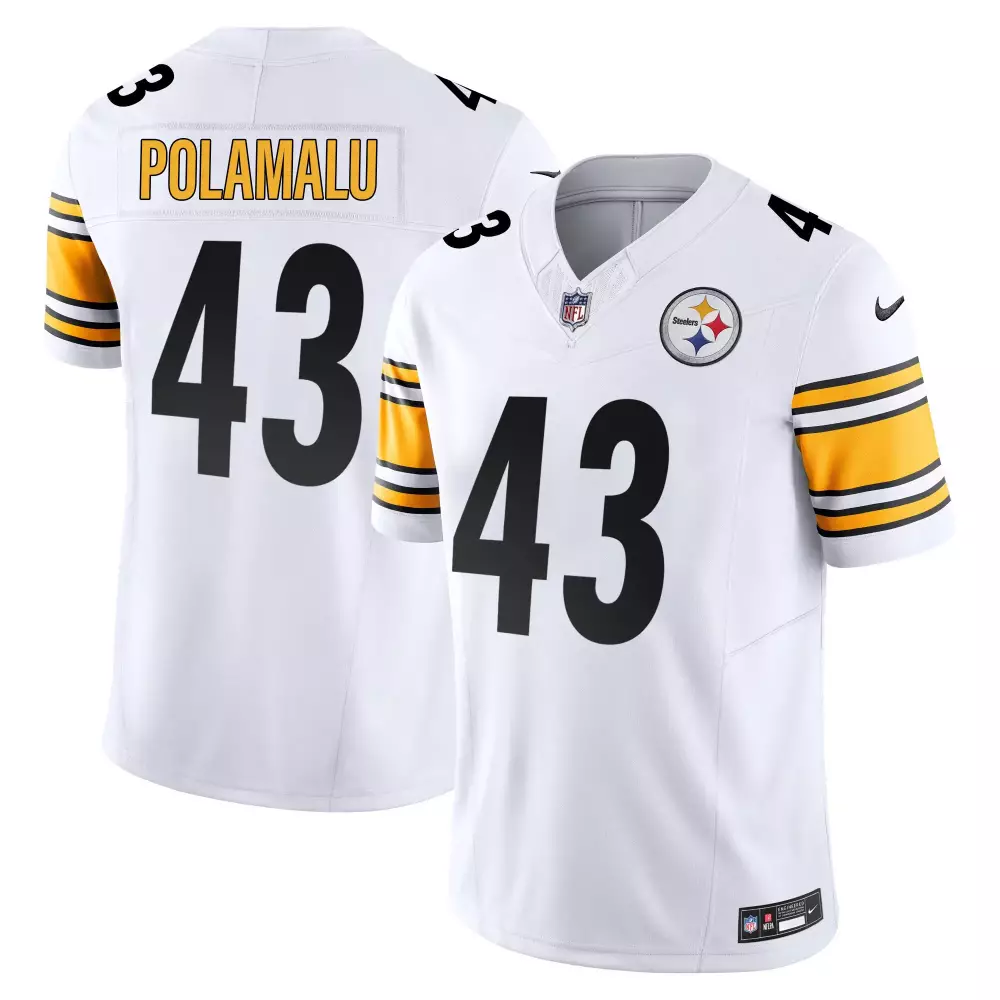 Troy Polamalu 43 Steelers Jersey White Men Alternate Black Yellow All Stitched Vapor