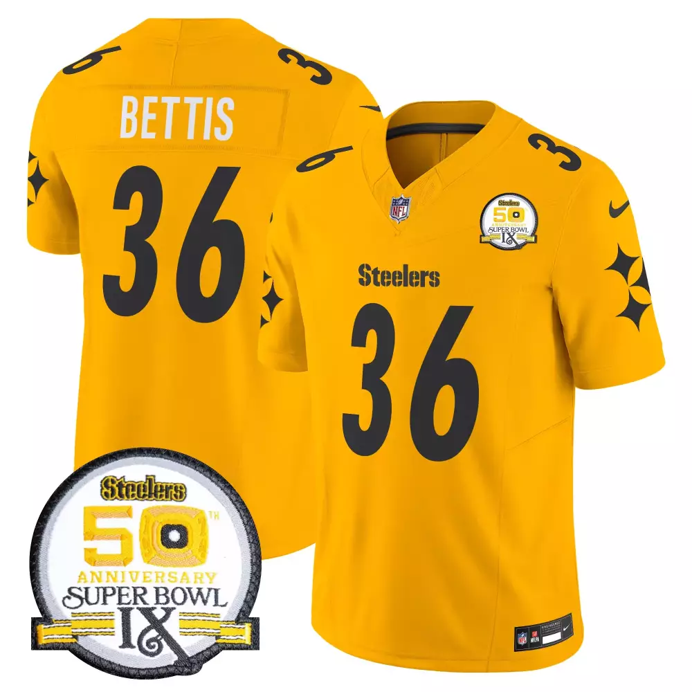 Jerome Bettis 36 Steelers Jersey Yellow Super Bowl Ix 50th Anniversary Men Black