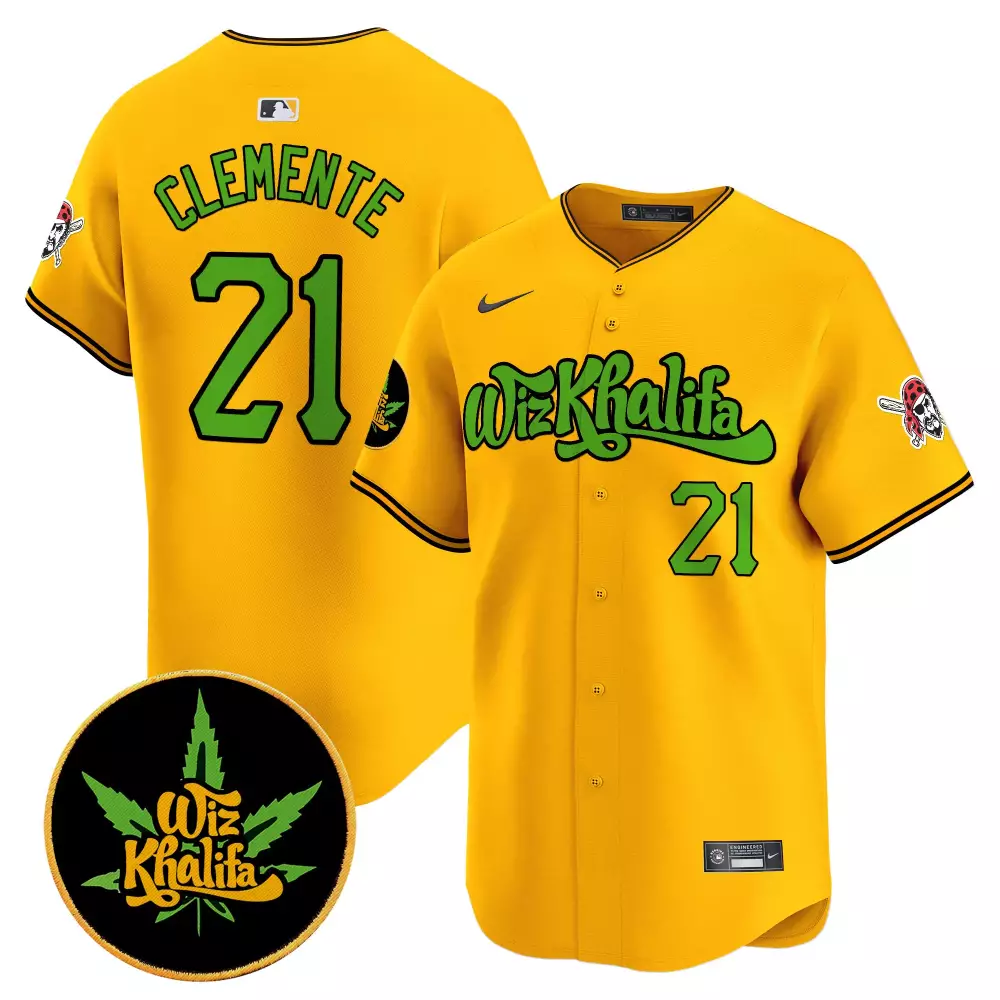 Roberto Clemente 21 Jersey Yellow Wiz Khalifa Pittsburgh Pirates Men Green Black