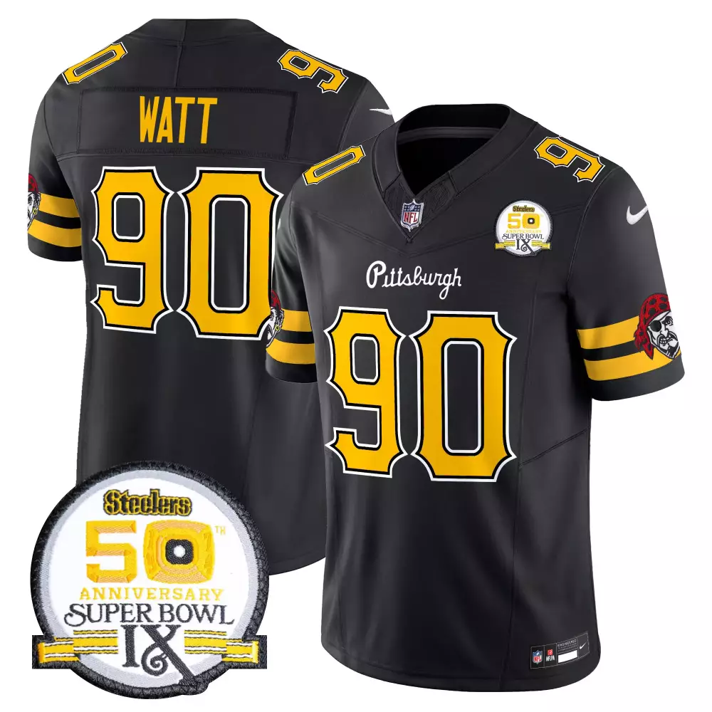 Tj Watt 90 Steelers Jersey Black Super Bowl Ix 50th Anniversary 2016 Men Yellow White
