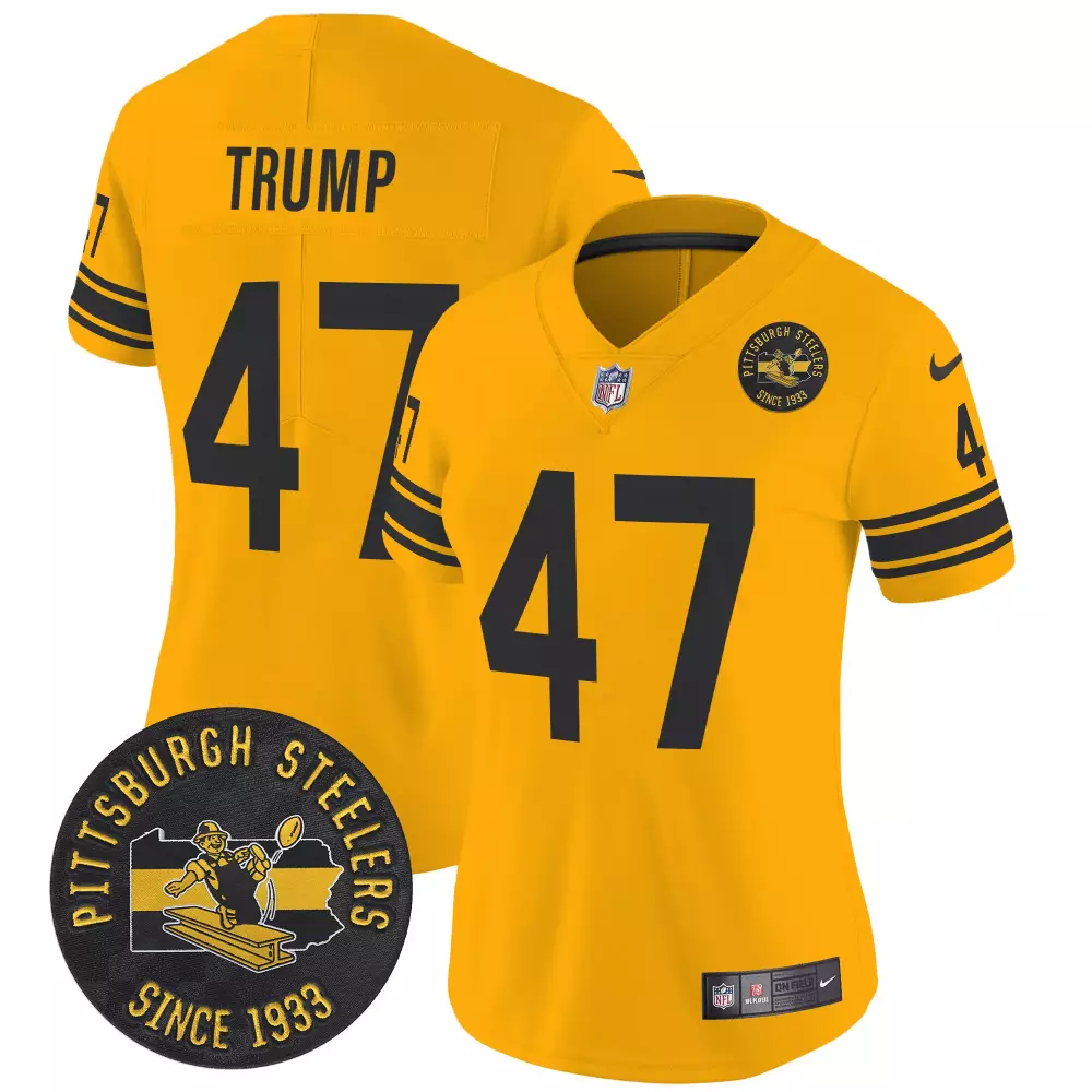 Donald Trump 47 Jersey Yellow Pittsburgh Steelers Since 1933 Men NFL Black Throwback