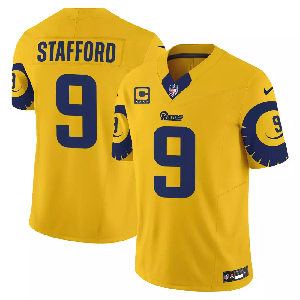 Matthew Stafford 9 Rams Jersey Yellow Men Blue Vapor Limited All Stitched