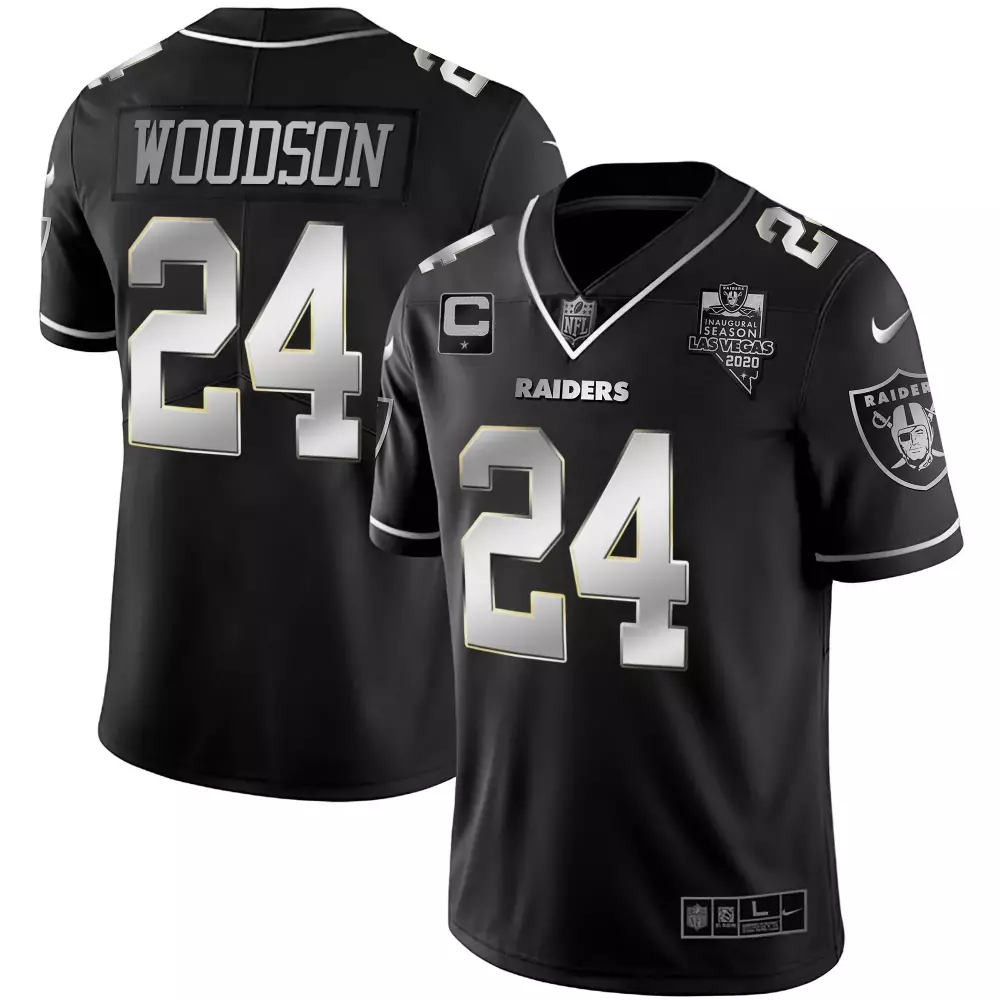 Charles Woodson 24 Raiders Jersey Black Inaugural Season Las Vegas 2020 Men Silver
