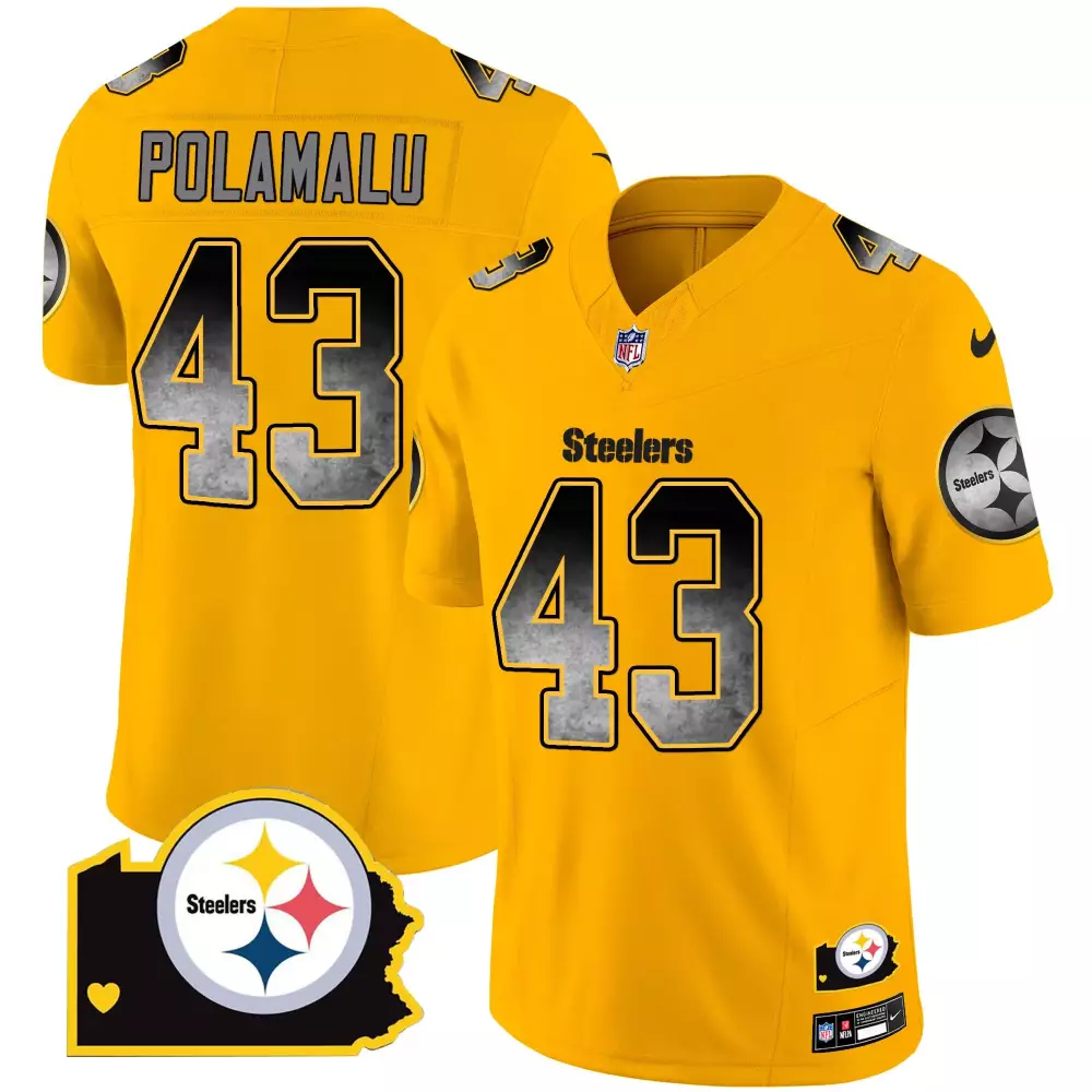 Troy Polamalu 43 Steelers Jersey Yellow Men Black Gray Home Vapor All Stitched