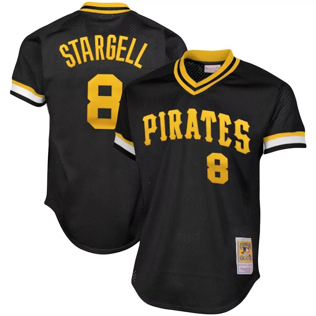 Willie Stargell 8 Pirates Jersey Black Mitchell Ness Men Yellow White Cooperstown