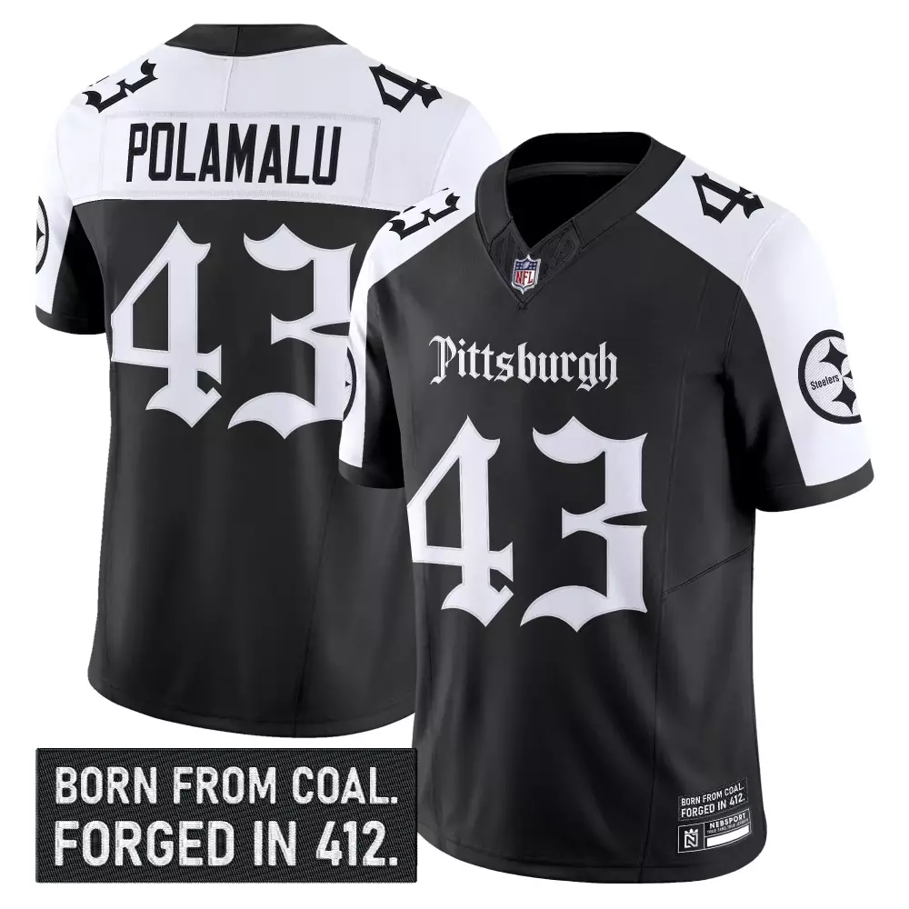 Troy Polamalu 43 Jersey Black Born From Coal. Forged In 412. Pittsburgh Steelers