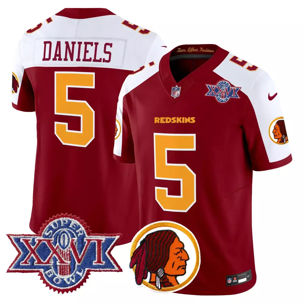 Daniels Redskins 5 Jersey Maroon Super Bowl Xxvi Native American Head Men White Gold