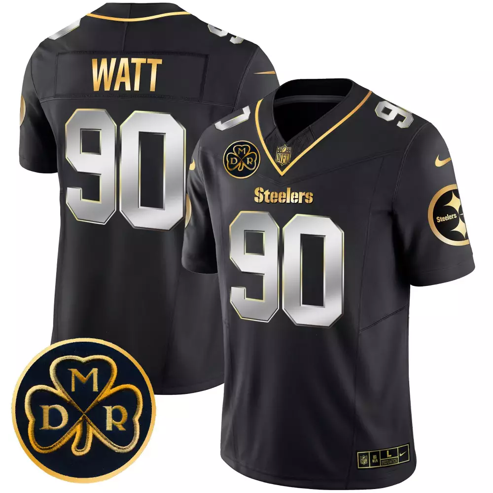 T.j. Watt 90 Steelers Jersey Black 2023 Dmr Men Gold Silver Limited Vapor All Stitched