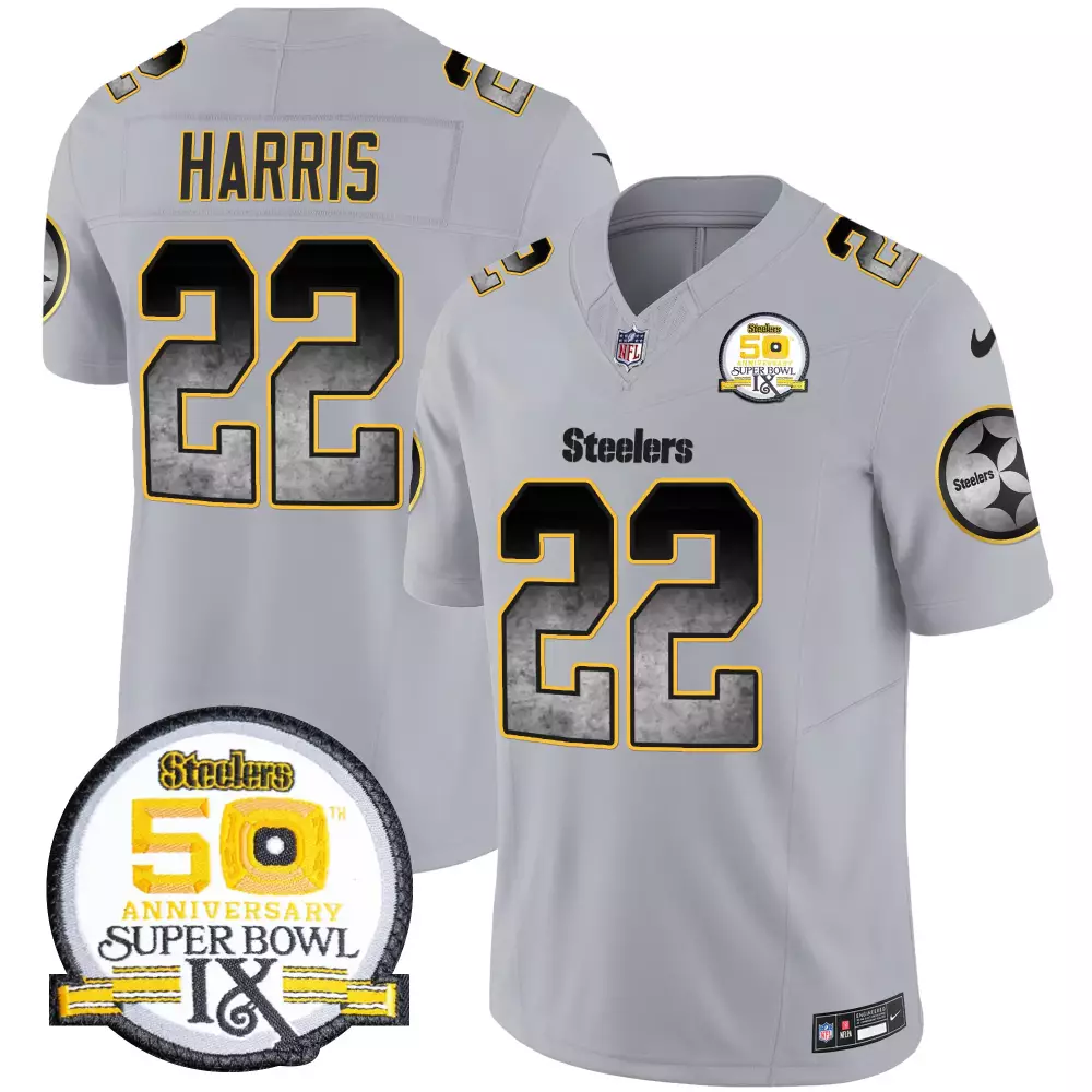Najee Harris 22 Steelers Jersey Silver Super Bowl 50 Men Player Alternate Black Gold